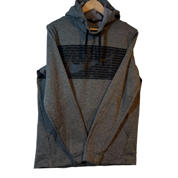 Nike Men’s Hoodie Sweatshirt Gray and Black Center Swoosh Size Medium Polyester - Picture 4 of 10